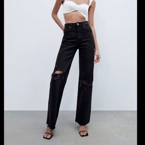 Zara ripped wide leg jeans
